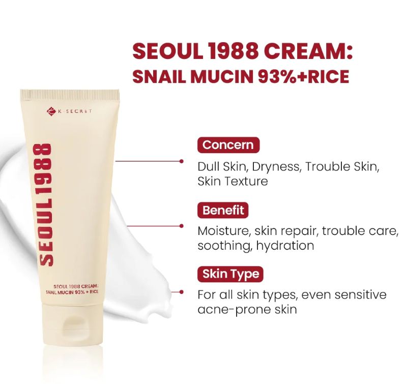 K-Secret Seoul 1988 Cream Snail Mucin 93% + Rice (100ml)