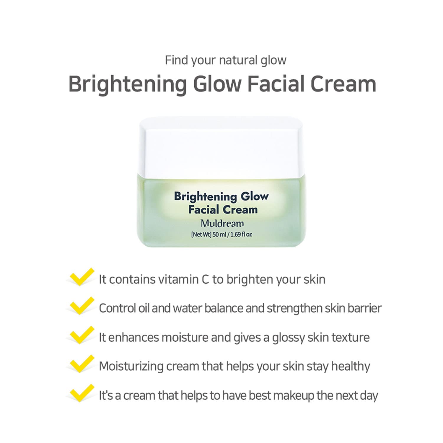 Muldream Glow Facial Glow Facial Cream – AHA &amp; Vitamin C (50ml)